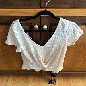 Women's Cream Knotted Top with Tie in Back